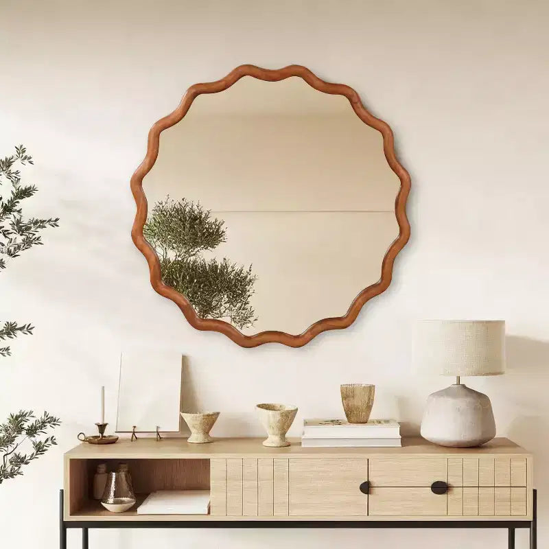 Miroir décoratif PexFix 36 avec cadre en bois massif ondulé, style moderne de ferme, pour chambre à coucher, salle de bain, salon, entrée, marron