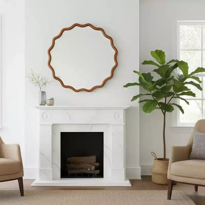 Miroir décoratif PexFix 36 avec cadre en bois massif ondulé, style moderne de ferme, pour chambre à coucher, salle de bain, salon, entrée, marron