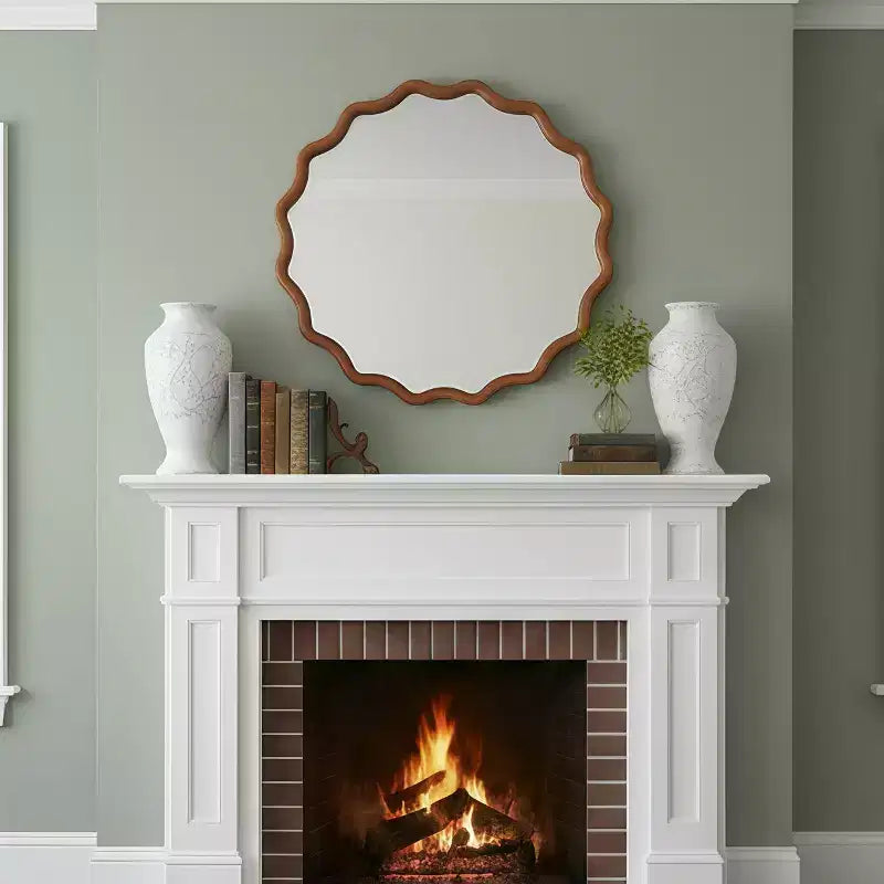 Miroir décoratif PexFix 36 avec cadre en bois massif ondulé, style moderne de ferme, pour chambre à coucher, salle de bain, salon, entrée, marron