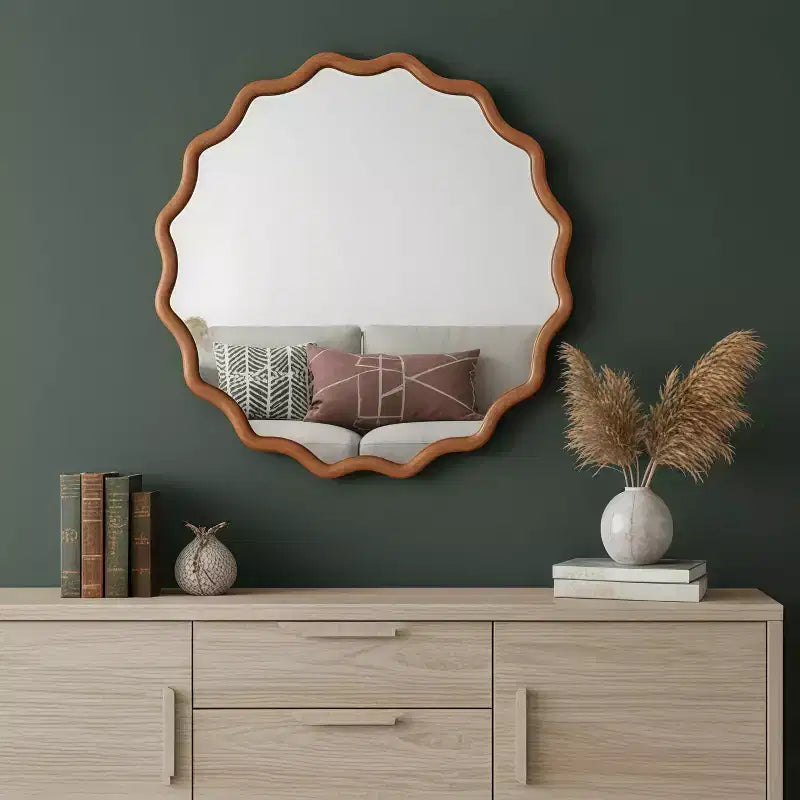 Miroir décoratif PexFix 36 avec cadre en bois massif ondulé, style moderne de ferme, pour chambre à coucher, salle de bain, salon, entrée, marron