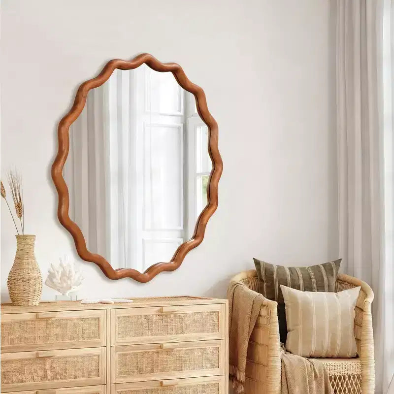 Miroir décoratif PexFix 36 avec cadre en bois massif ondulé, style moderne de ferme, pour chambre à coucher, salle de bain, salon, entrée, marron