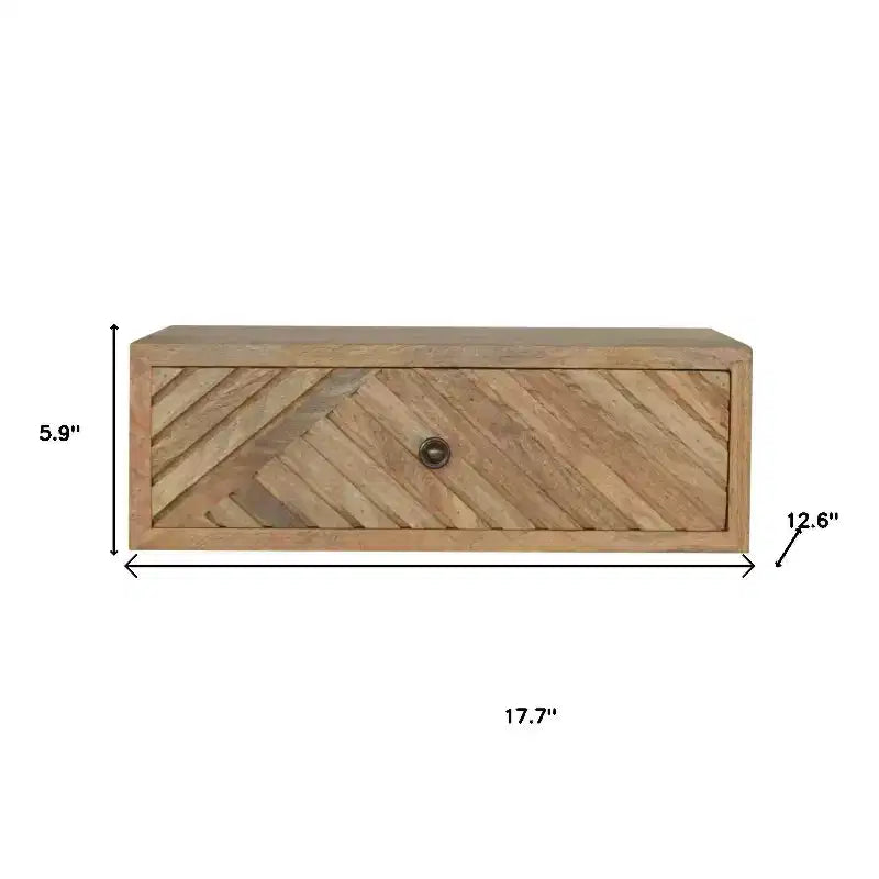 HomeRoots 18 Table de Chevet Murale Flottante Géométrique à Un Tiroir en Bois Massif Sculpté Naturel
