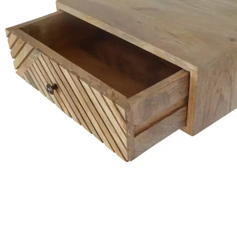 HomeRoots 18 Table de Chevet Murale Flottante Géométrique à Un Tiroir en Bois Massif Sculpté Naturel