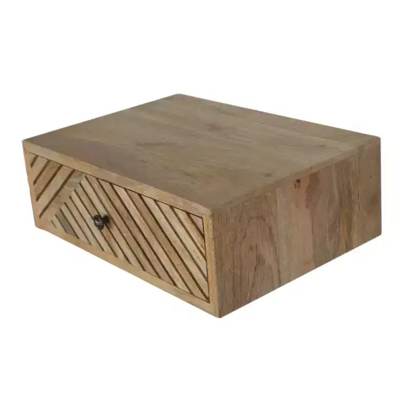 HomeRoots 18 Table de Chevet Murale Flottante Géométrique à Un Tiroir en Bois Massif Sculpté Naturel