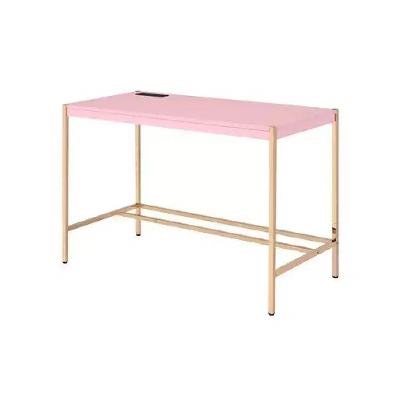 Bureau avec station d'accueil USB et pieds en métal, rose et or rose