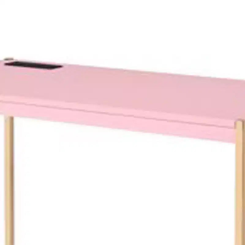 Bureau avec station d'accueil USB et pieds en métal, rose et or rose