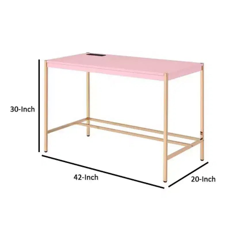 Bureau avec station d'accueil USB et pieds en métal, rose et or rose