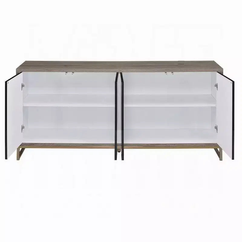 Buffet Console, Aspect Marbre Noir, Bois Marron 165 cm