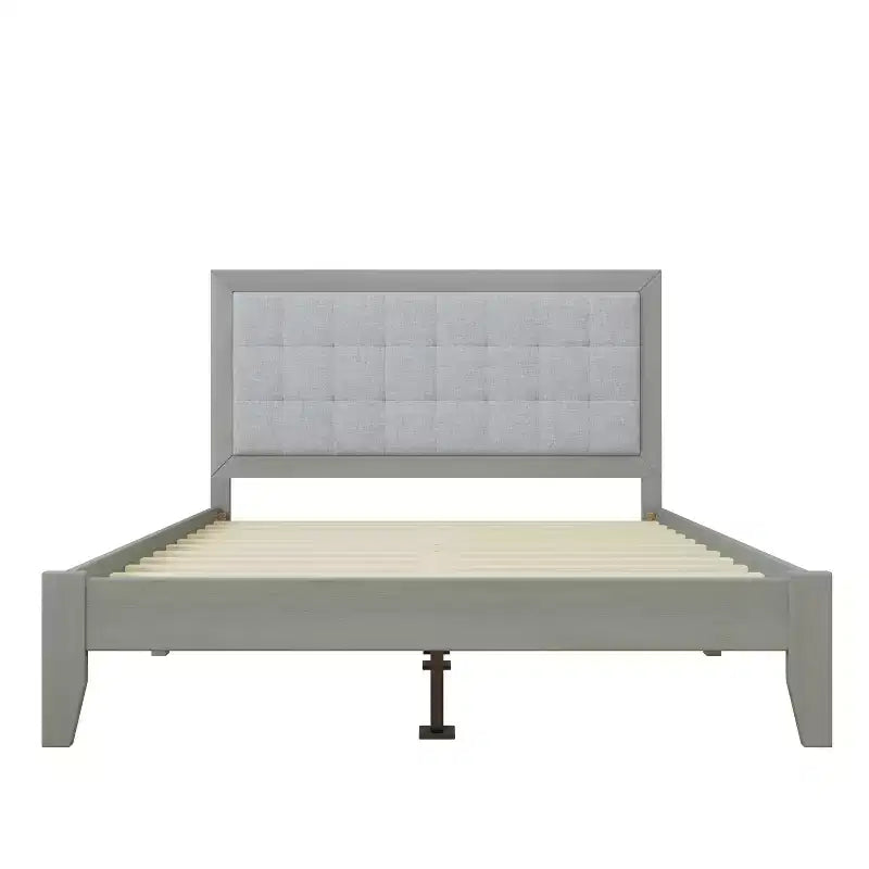 Lit plateforme capitonné Queen avec tête de lit, cadre de lit plateforme capitonné en bois massif pour chambre à coucher, Gris