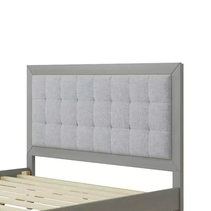 Lit plateforme capitonné Queen avec tête de lit, cadre de lit plateforme capitonné en bois massif pour chambre à coucher, Gris