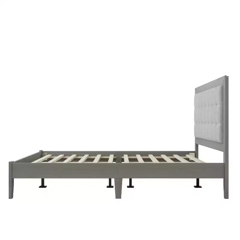 Lit plateforme capitonné Queen avec tête de lit, cadre de lit plateforme capitonné en bois massif pour chambre à coucher, Gris