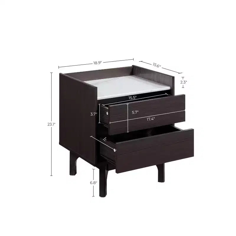 Table de chevet moderne LuxenHome avec plateau en faux marbre, 23, table de chevet wengé noir avec tiroir marron