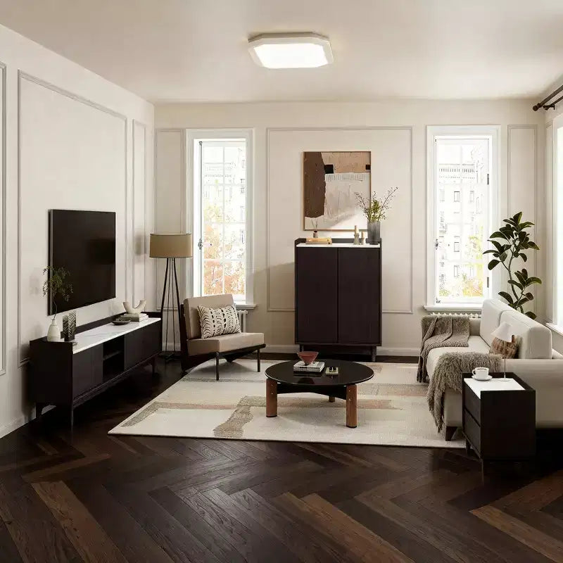 Table de chevet moderne LuxenHome avec plateau en faux marbre, 23, table de chevet wengé noir avec tiroir marron