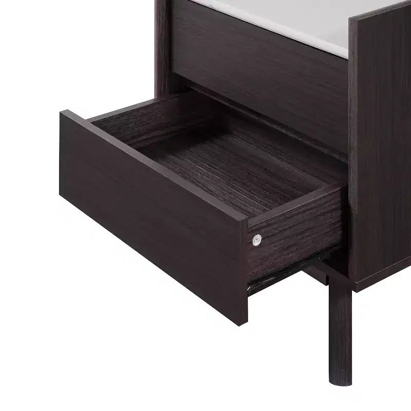 Table de chevet moderne LuxenHome avec plateau en faux marbre, 23, table de chevet wengé noir avec tiroir marron
