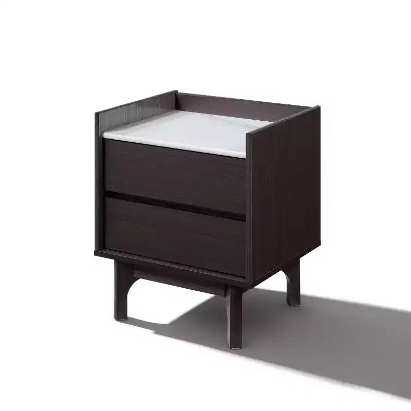 Table de chevet moderne LuxenHome avec plateau en faux marbre, 23, table de chevet wengé noir avec tiroir marron