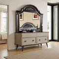 Royal Hampton Dresser Mirror, 49 Inch Carved Floral Walnut Brown Solid Wood