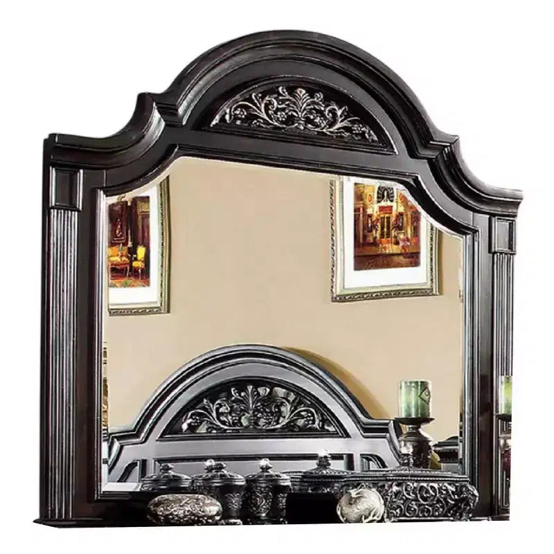 Miroir de commode, 49 pouces sculpté floral noyer marron bois massif