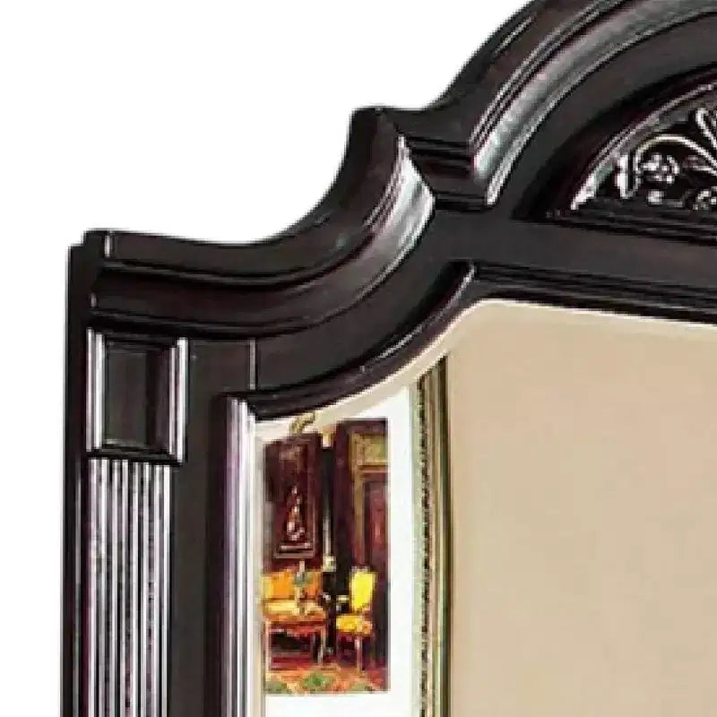Miroir de commode, 49 pouces sculpté floral noyer marron bois massif
