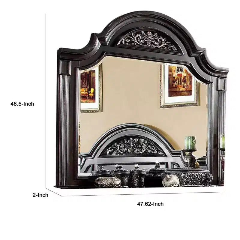 Miroir de commode, 49 pouces sculpté floral noyer marron bois massif
