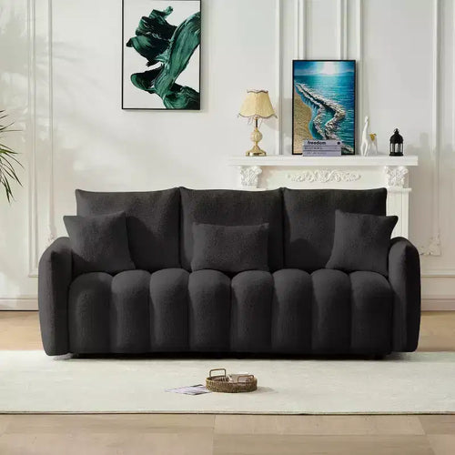 MAYEERTY 78 inch Premium Teddy Fabric Sofa with 3 Back Pillows and 3 Back Cushions Solid Wood Frame 3 Seat Sofa with Oversized Upholstered Chair