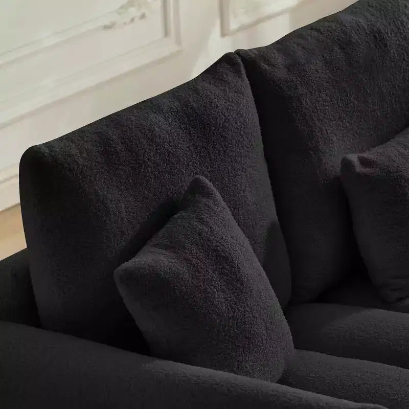 Canapé 3 places 78 pouces en tissu Teddy de qualité supérieure avec 3 oreillers de dossier et 3 coussins de dossier, cadre en bois massif, avec fauteuil rembourré surdimensionné