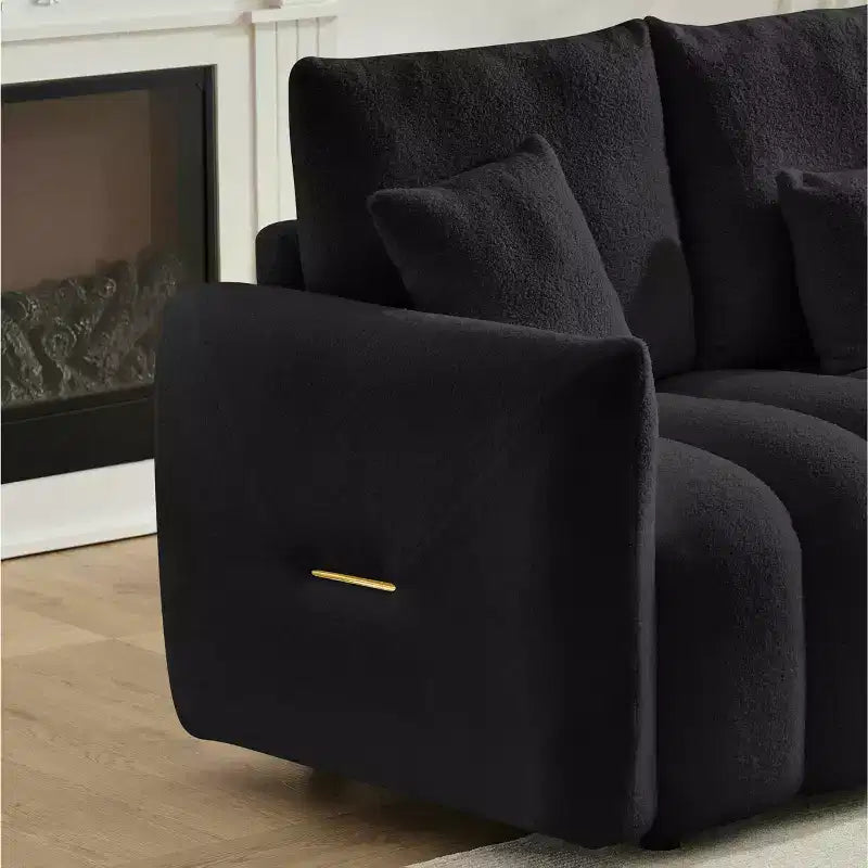 Canapé 3 places 78 pouces en tissu Teddy de qualité supérieure avec 3 oreillers de dossier et 3 coussins de dossier, cadre en bois massif, avec fauteuil rembourré surdimensionné
