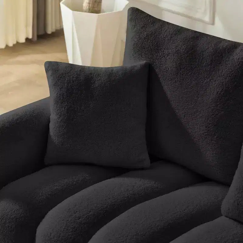 Canapé 3 places 78 pouces en tissu Teddy de qualité supérieure avec 3 oreillers de dossier et 3 coussins de dossier, cadre en bois massif, avec fauteuil rembourré surdimensionné
