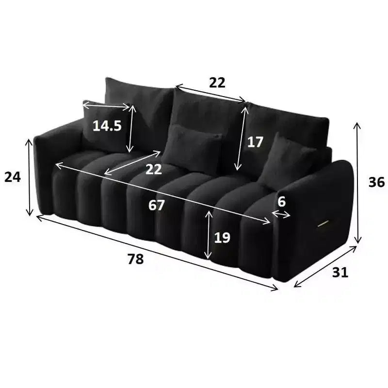 Canapé 3 places 78 pouces en tissu Teddy de qualité supérieure avec 3 oreillers de dossier et 3 coussins de dossier, cadre en bois massif, avec fauteuil rembourré surdimensionné