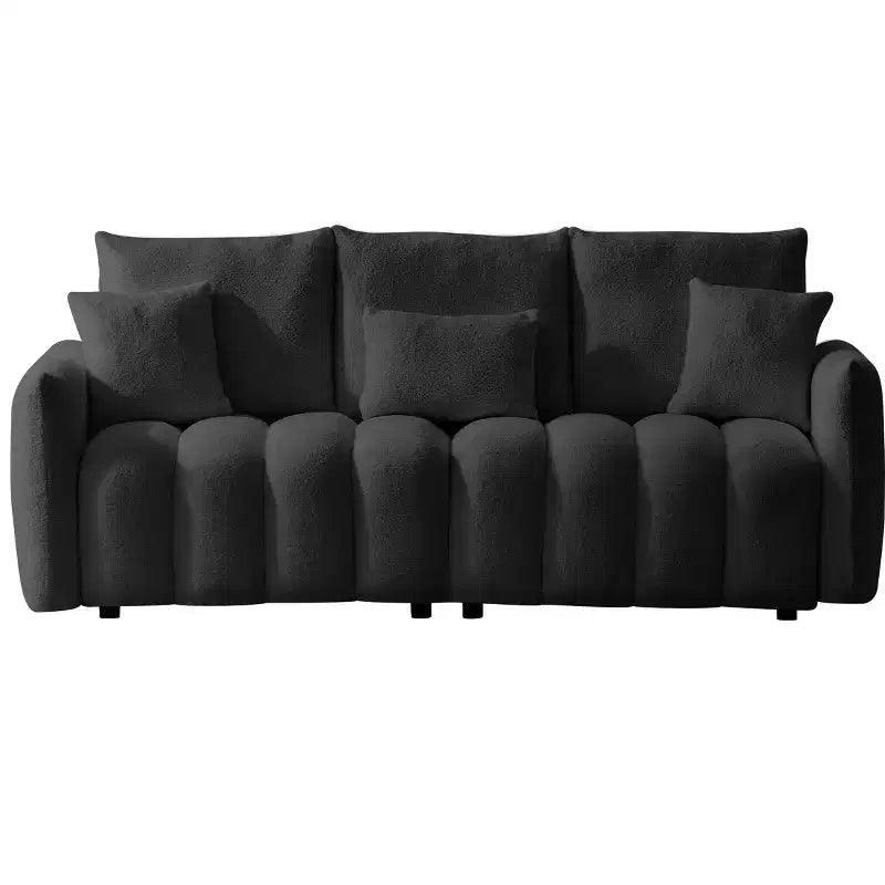 Canapé 3 places 78 pouces en tissu Teddy de qualité supérieure avec 3 oreillers de dossier et 3 coussins de dossier, cadre en bois massif, avec fauteuil rembourré surdimensionné