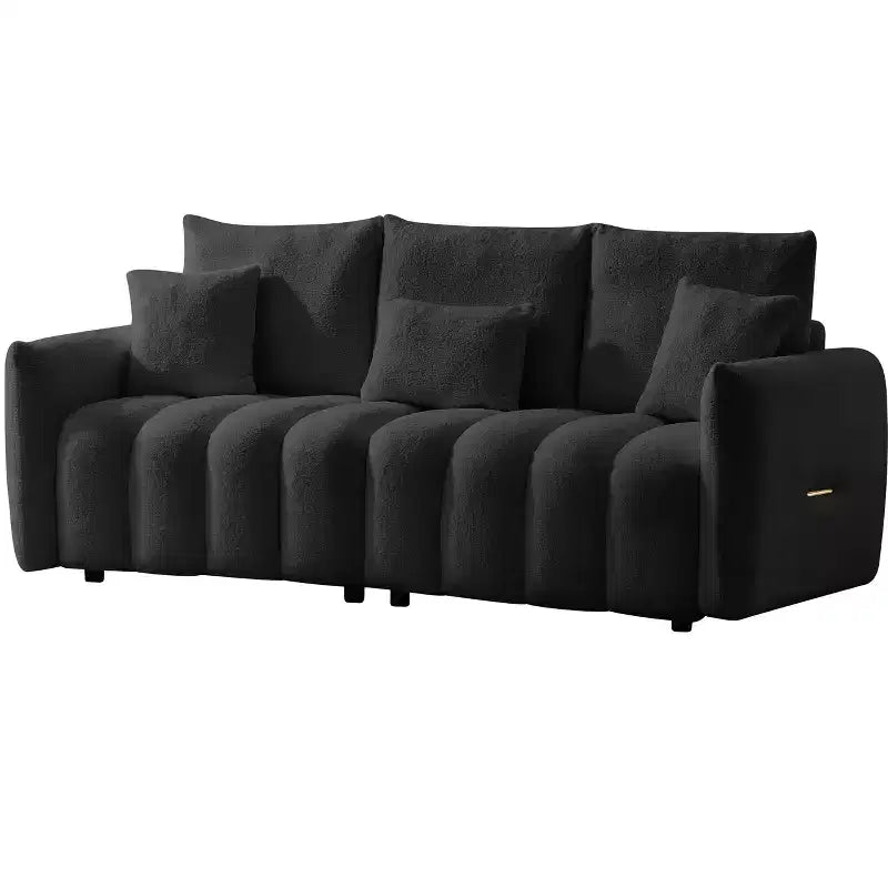 Canapé 3 places 78 pouces en tissu Teddy de qualité supérieure avec 3 oreillers de dossier et 3 coussins de dossier, cadre en bois massif, avec fauteuil rembourré surdimensionné