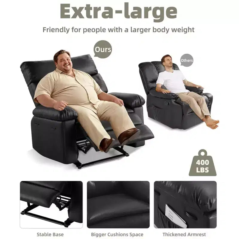 Fauteuil inclinable XL – Fauteuil inclinable manuel en cuir PU pour adultes, Fauteuil relax confortable avec accoudoirs et dossier rembourrés, Poche latérale, Canapé simple