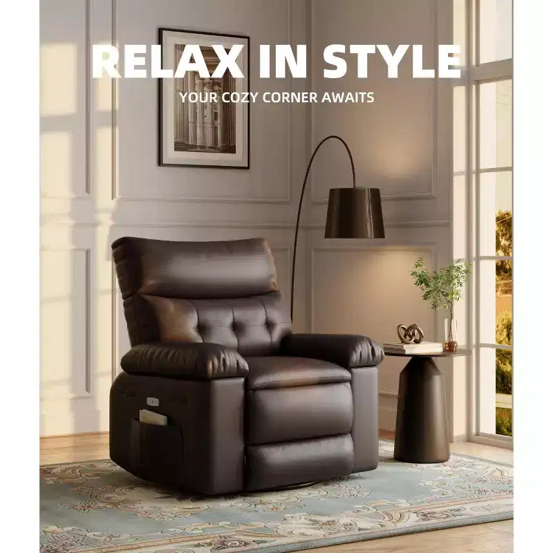Fauteuil inclinable XL – Fauteuil inclinable manuel en cuir PU pour adultes, Fauteuil relax confortable avec accoudoirs et dossier rembourrés, Poche latérale, Canapé simple
