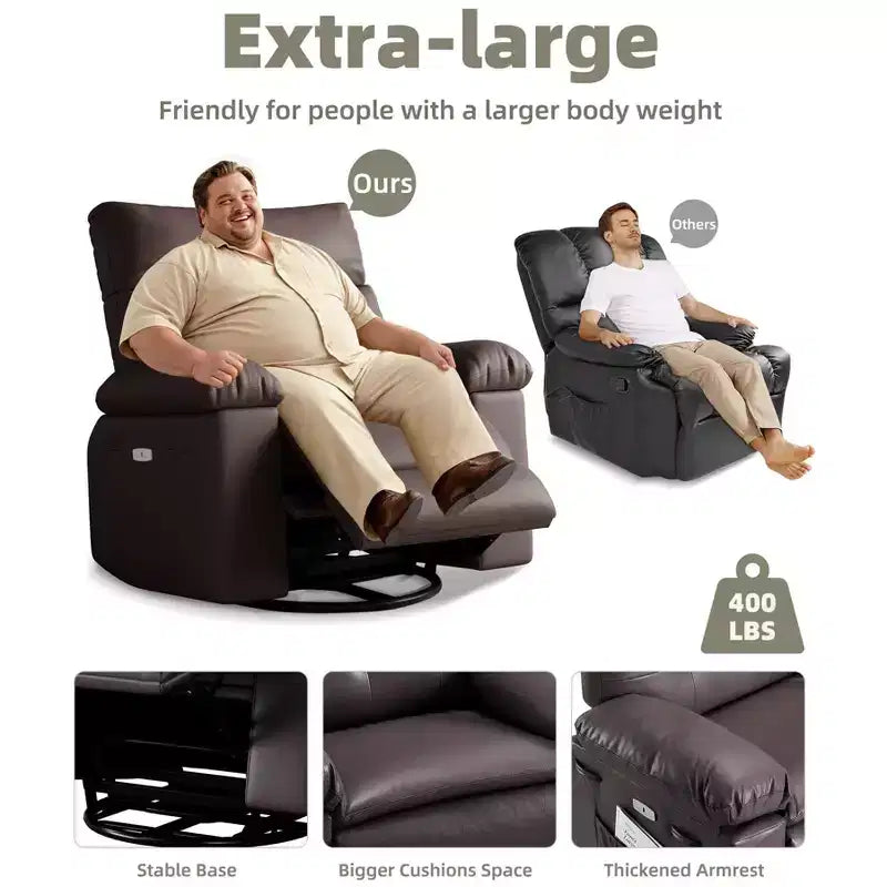 Fauteuil inclinable XL – Fauteuil inclinable manuel en cuir PU pour adultes, Fauteuil relax confortable avec accoudoirs et dossier rembourrés, Poche latérale, Canapé simple