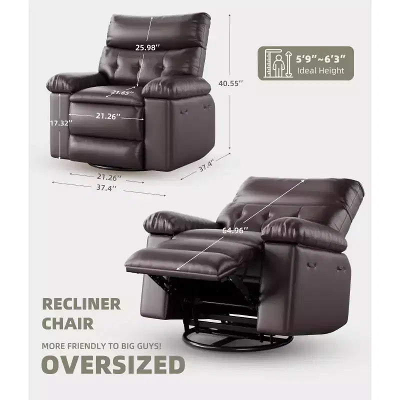 Fauteuil inclinable XL – Fauteuil inclinable manuel en cuir PU pour adultes, Fauteuil relax confortable avec accoudoirs et dossier rembourrés, Poche latérale, Canapé simple