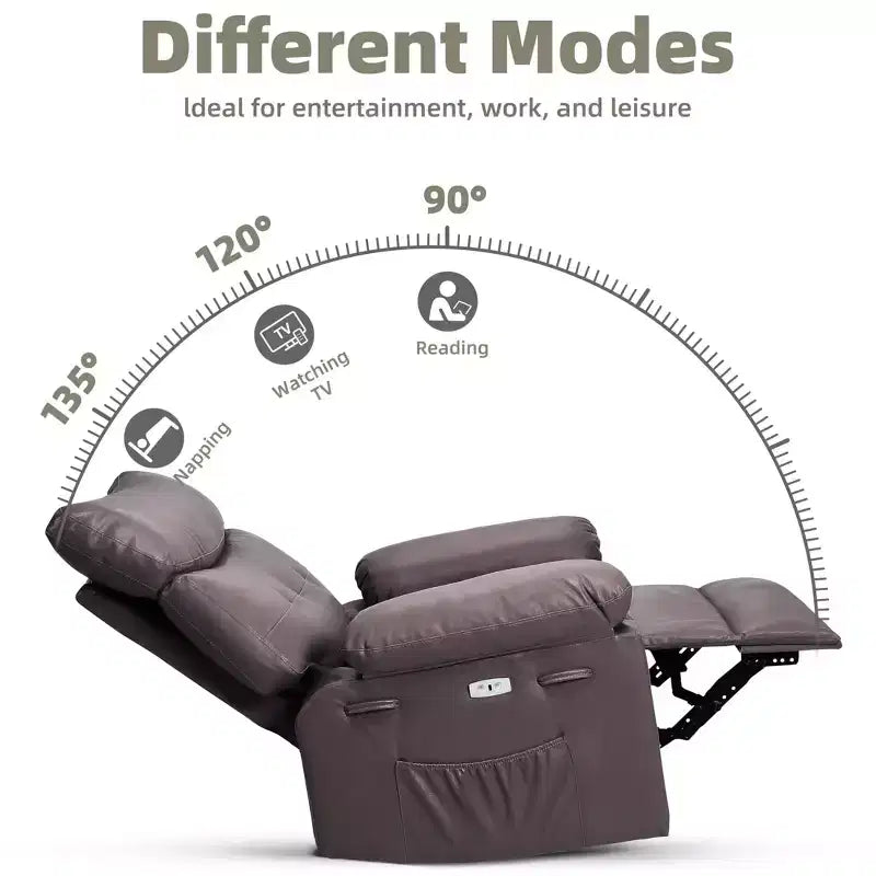 Fauteuil inclinable XL – Fauteuil inclinable manuel en cuir PU pour adultes, Fauteuil relax confortable avec accoudoirs et dossier rembourrés, Poche latérale, Canapé simple