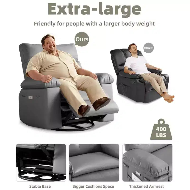 Fauteuil inclinable XL – Fauteuil inclinable manuel en cuir PU pour adultes, Fauteuil relax confortable avec accoudoirs et dossier rembourrés, Poche latérale, Canapé simple