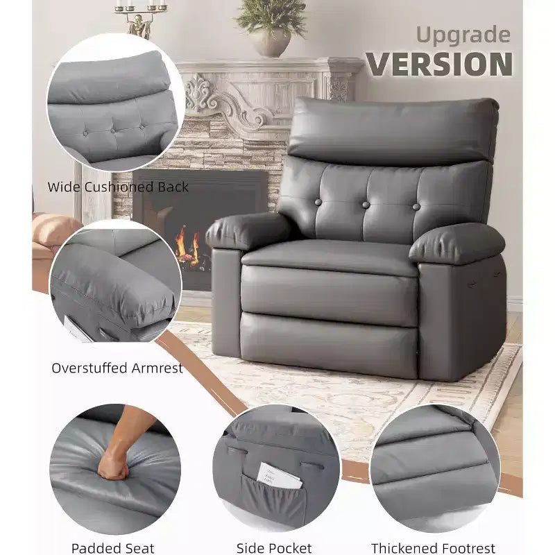 Fauteuil inclinable XL – Fauteuil inclinable manuel en cuir PU pour adultes, Fauteuil relax confortable avec accoudoirs et dossier rembourrés, Poche latérale, Canapé simple