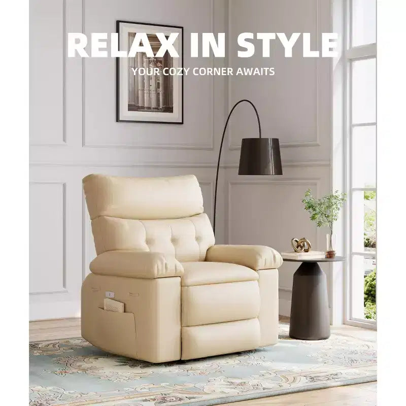 Fauteuil inclinable XL – Fauteuil inclinable manuel en cuir PU pour adultes, Fauteuil relax confortable avec accoudoirs et dossier rembourrés, Poche latérale, Canapé simple