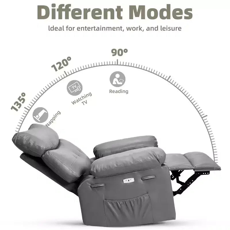 Fauteuil inclinable XL – Fauteuil inclinable manuel en cuir PU pour adultes, Fauteuil relax confortable avec accoudoirs et dossier rembourrés, Poche latérale, Canapé simple