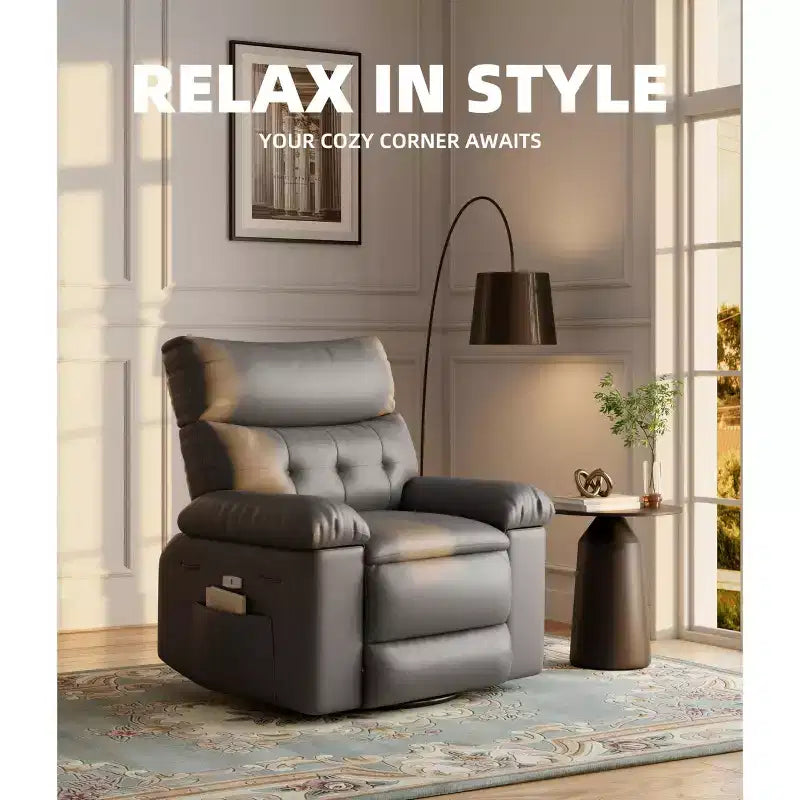 Fauteuil inclinable XL – Fauteuil inclinable manuel en cuir PU pour adultes, Fauteuil relax confortable avec accoudoirs et dossier rembourrés, Poche latérale, Canapé simple