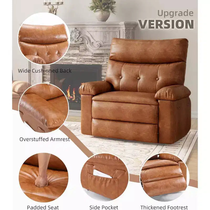 Fauteuil inclinable XL – Fauteuil inclinable manuel en cuir PU pour adultes, Fauteuil relax confortable avec accoudoirs et dossier rembourrés, Poche latérale, Canapé simple