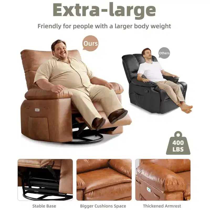 Fauteuil inclinable XL – Fauteuil inclinable manuel en cuir PU pour adultes, Fauteuil relax confortable avec accoudoirs et dossier rembourrés, Poche latérale, Canapé simple