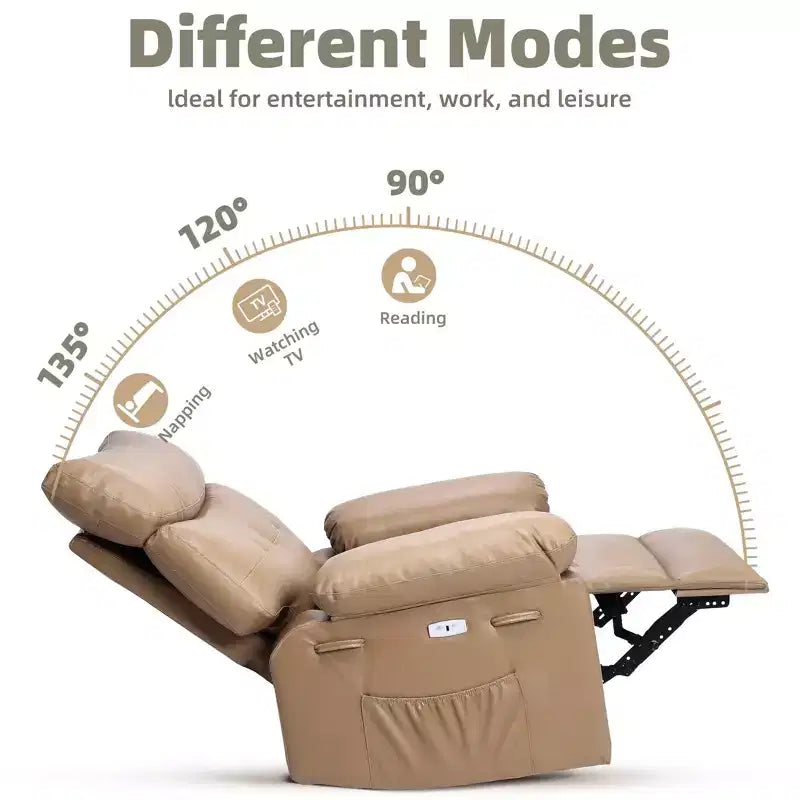 Fauteuil inclinable XL – Fauteuil inclinable manuel en cuir PU pour adultes, Fauteuil relax confortable avec accoudoirs et dossier rembourrés, Poche latérale, Canapé simple