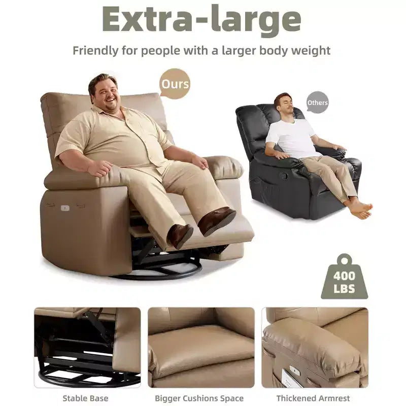 Fauteuil inclinable XL – Fauteuil inclinable manuel en cuir PU pour adultes, Fauteuil relax confortable avec accoudoirs et dossier rembourrés, Poche latérale, Canapé simple