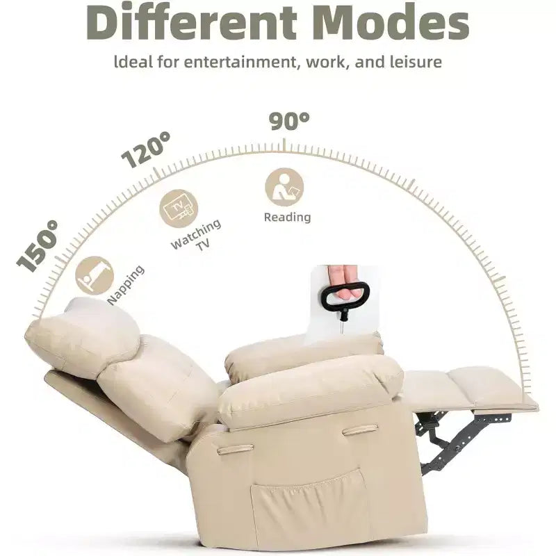 Fauteuil inclinable XL – Fauteuil inclinable manuel en cuir PU pour adultes, Fauteuil relax confortable avec accoudoirs et dossier rembourrés, Poche latérale, Canapé simple