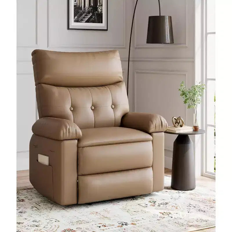 Fauteuil inclinable XL – Fauteuil inclinable manuel en cuir PU pour adultes, Fauteuil relax confortable avec accoudoirs et dossier rembourrés, Poche latérale, Canapé simple