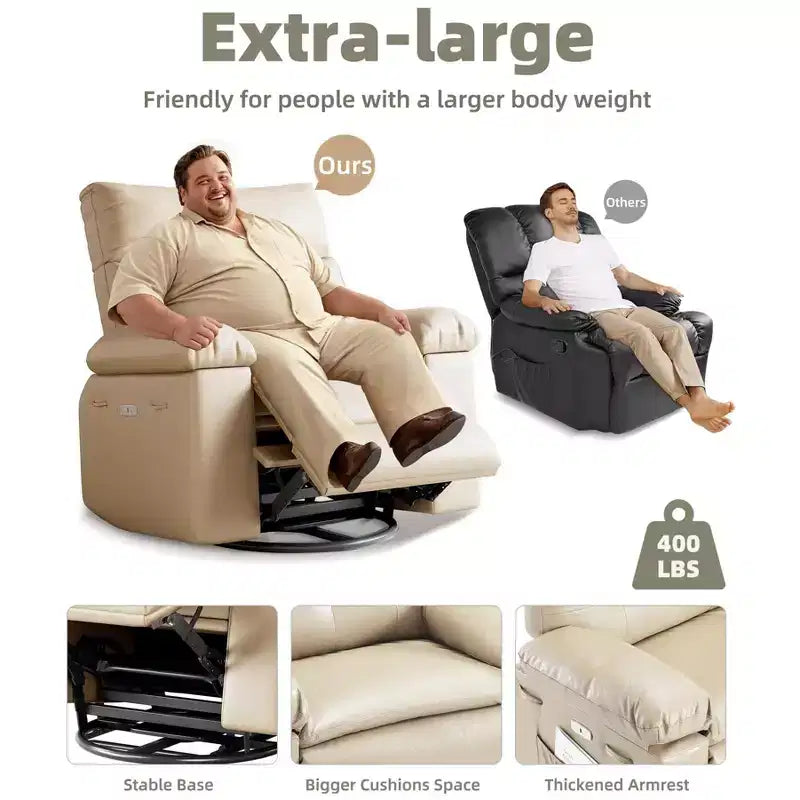 Fauteuil inclinable XL – Fauteuil inclinable manuel en cuir PU pour adultes, Fauteuil relax confortable avec accoudoirs et dossier rembourrés, Poche latérale, Canapé simple