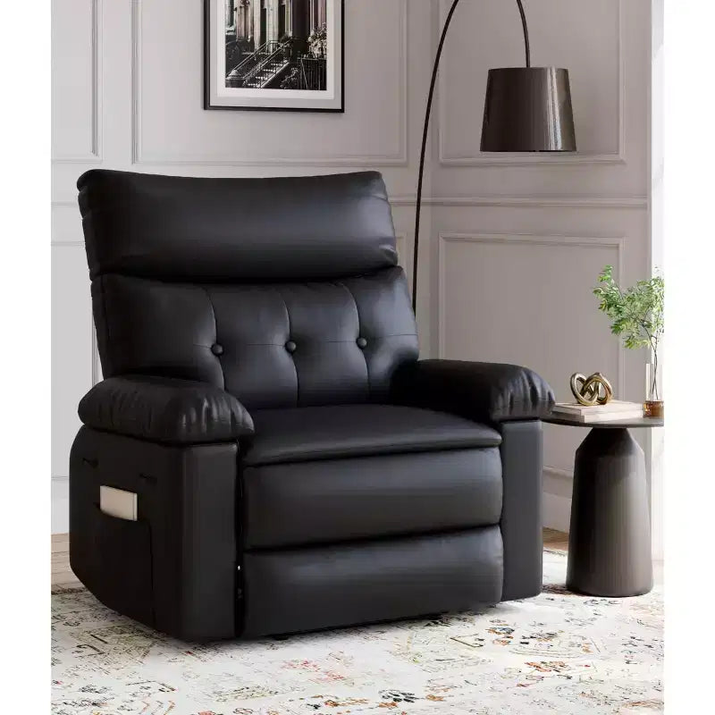 Fauteuil inclinable XL – Fauteuil inclinable manuel en cuir PU pour adultes, Fauteuil relax confortable avec accoudoirs et dossier rembourrés, Poche latérale, Canapé simple