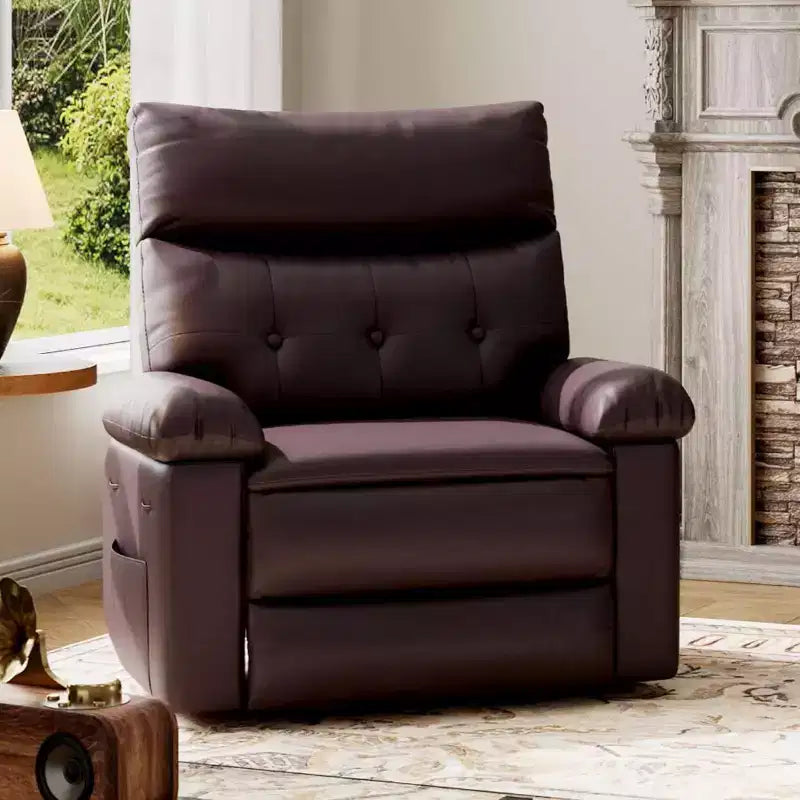 Fauteuil inclinable XL – Fauteuil inclinable manuel en cuir PU pour adultes, Fauteuil relax confortable avec accoudoirs et dossier rembourrés, Poche latérale, Canapé simple