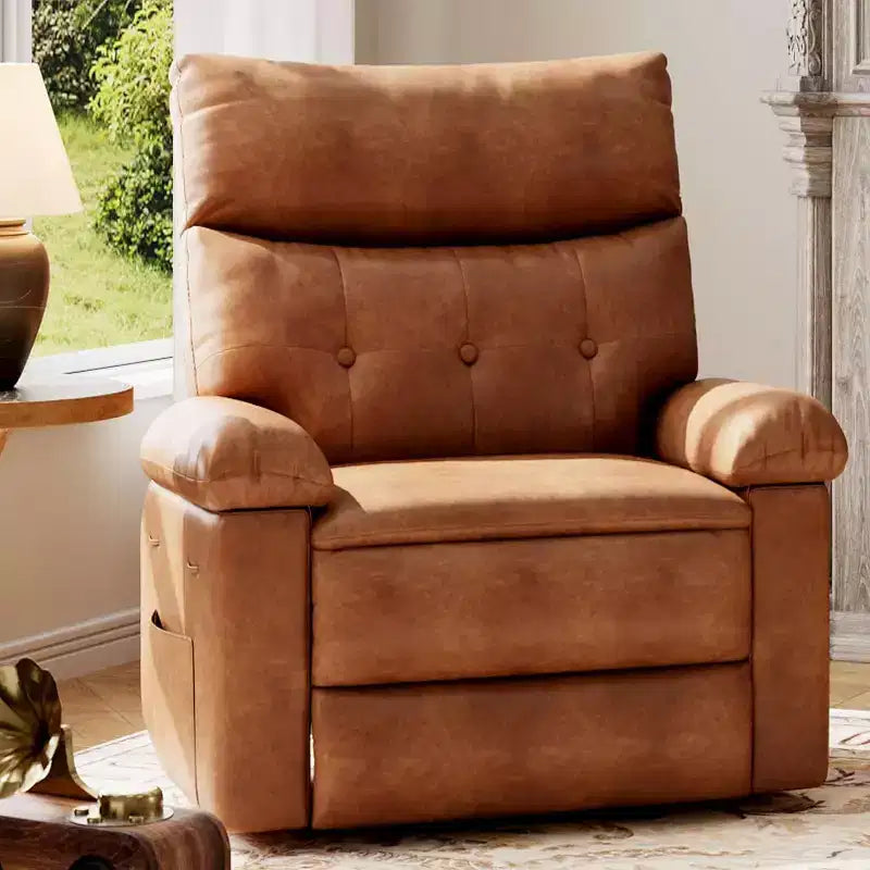 Fauteuil inclinable XL – Fauteuil inclinable manuel en cuir PU pour adultes, Fauteuil relax confortable avec accoudoirs et dossier rembourrés, Poche latérale, Canapé simple
